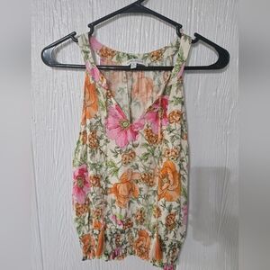 Rose And Olive Floral Tank Top Blouse Ties In Front Size Xs